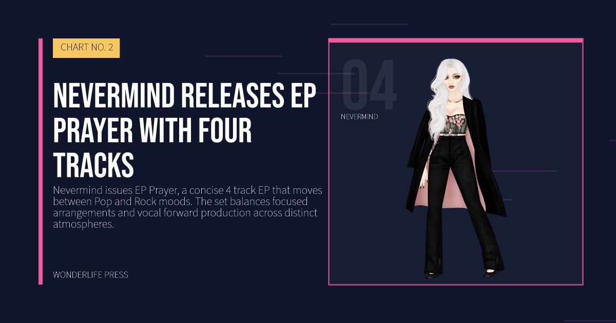Wonderlife Press: Nevermind releases EP Prayer with four tracks. artist portrait. CHART NO. 2.