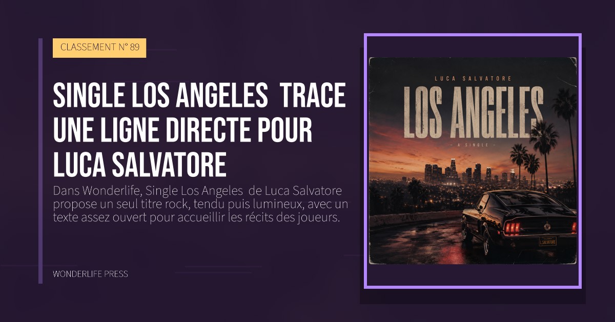 Wonderlife Press: Single Los Angeles trace une ligne directe pour Luca Salvatore. pochette de la sortie. CLASSEMENT N° 89.