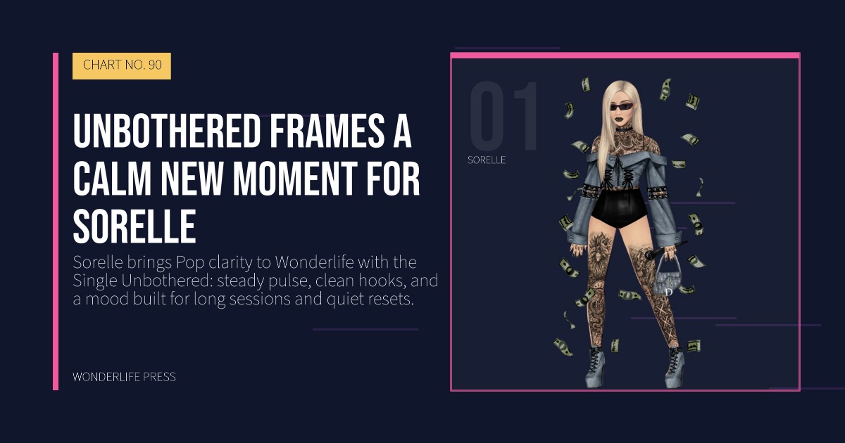 Wonderlife Press: Unbothered frames a calm new moment for Sorelle. artist portrait. CHART NO. 90.