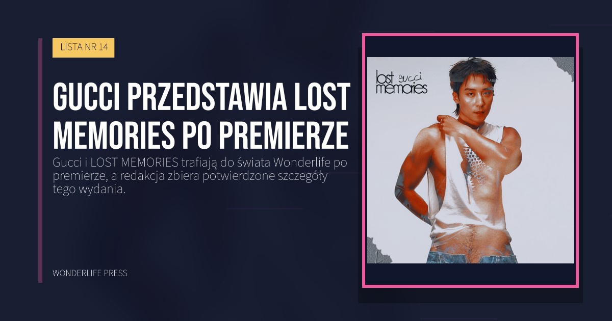 Wonderlife Press: Gucci przedstawia LOST MEMORIES po premierze. okładka wydawnictwa. LISTA NR 14.