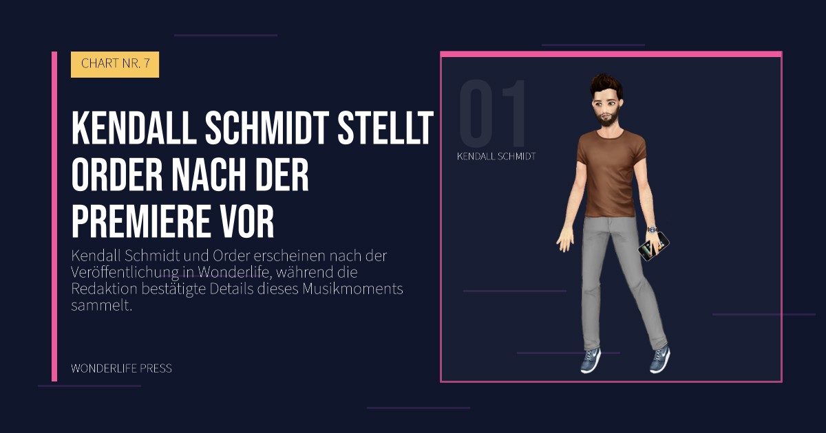 Wonderlife Press: Kendall Schmidt stellt Order nach der Premiere vor. Künstlerporträt. CHART NR. 7.
