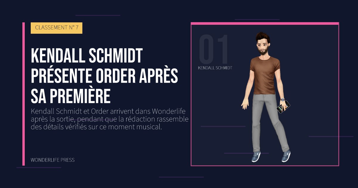 Wonderlife Press: Kendall Schmidt présente Order après sa première. portrait des artistes. CLASSEMENT N° 7.