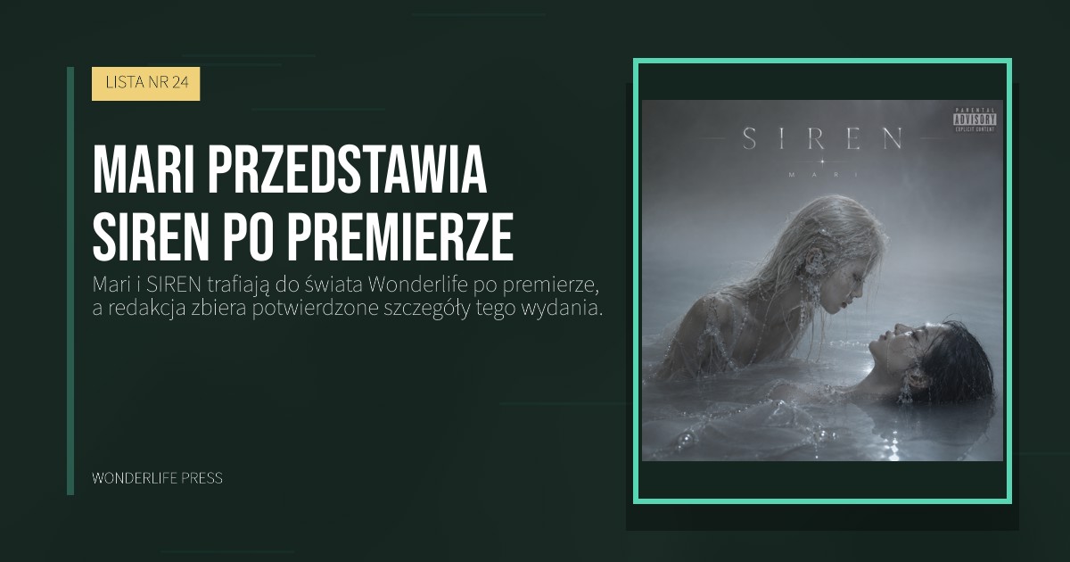 Wonderlife Press: Mari przedstawia SIREN po premierze. okładka wydawnictwa. LISTA NR 24.