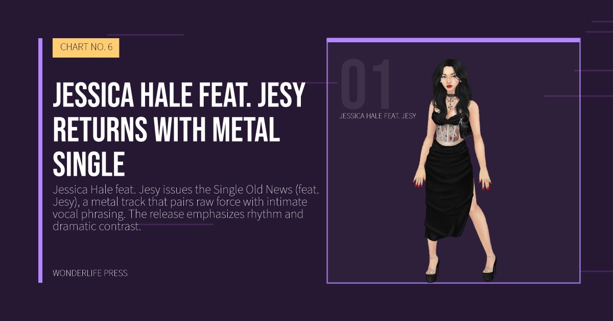 Wonderlife Press: Jessica Hale feat. Jesy returns with metal single. artist portrait. CHART NO. 6.