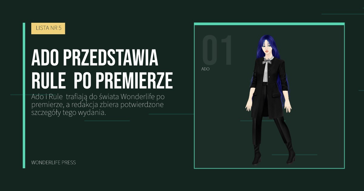 Wonderlife Press: Ado przedstawia Rule  po premierze. portret artystów. LISTA NR 5.