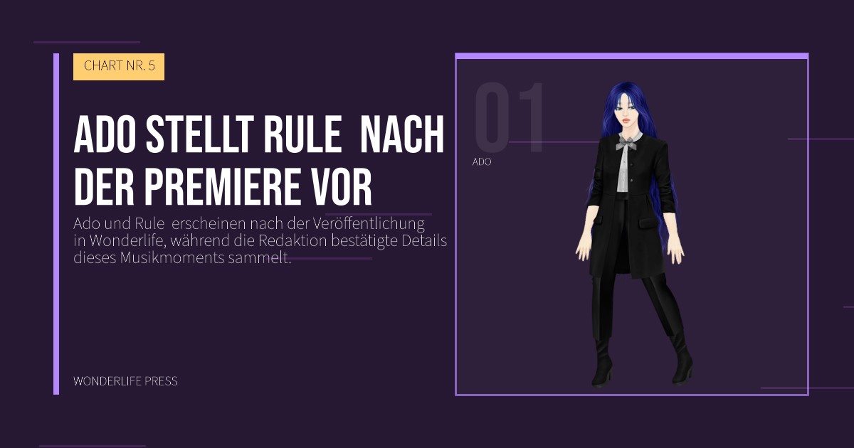 Wonderlife Press: Ado stellt Rule  nach der Premiere vor. Künstlerporträt. CHART NR. 5.