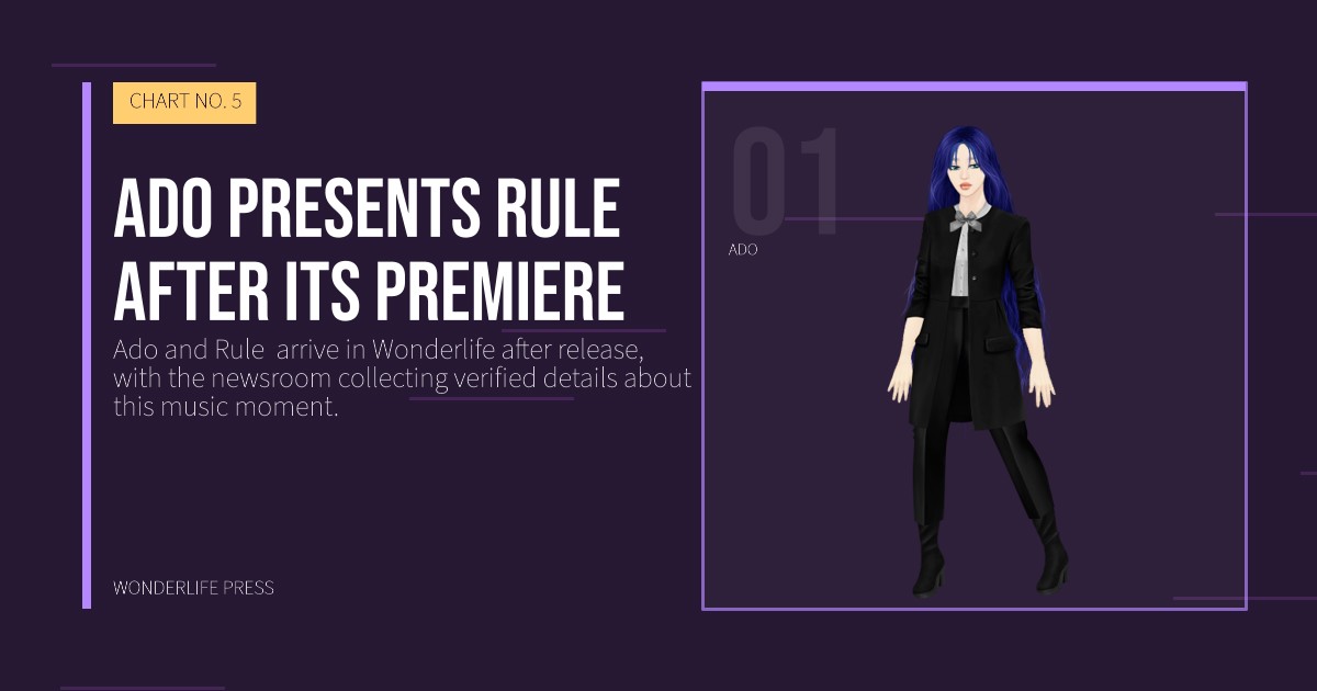 Wonderlife Press: Ado presents Rule  after its premiere. artist portrait. CHART NO. 5.