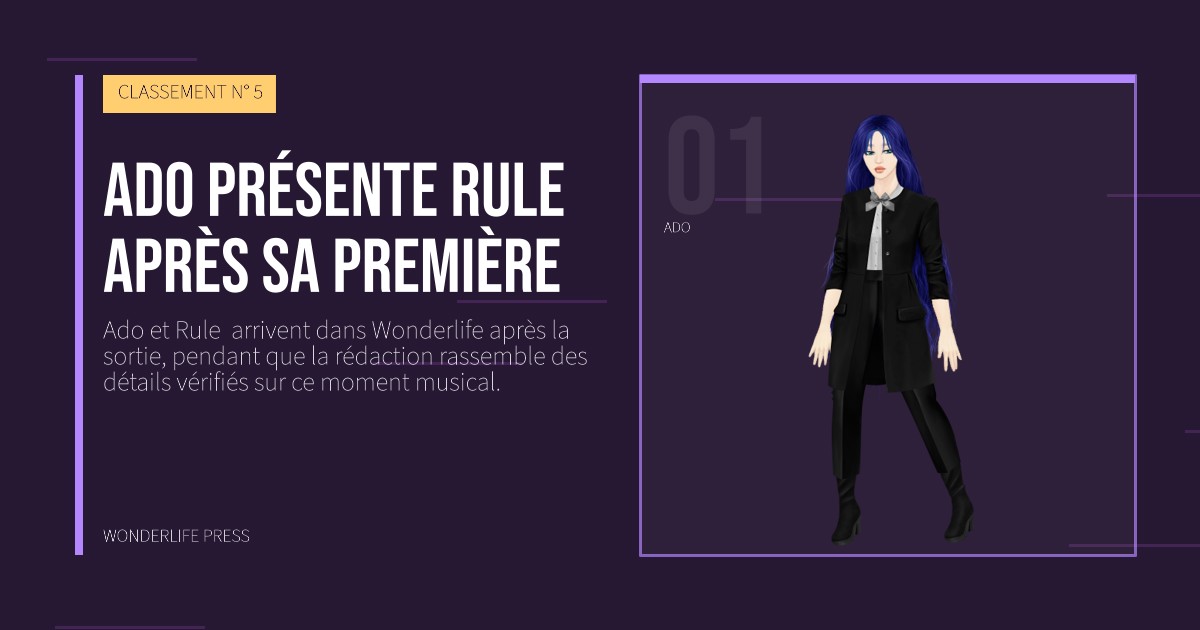 Wonderlife Press: Ado présente Rule  après sa première. portrait des artistes. CLASSEMENT N° 5.
