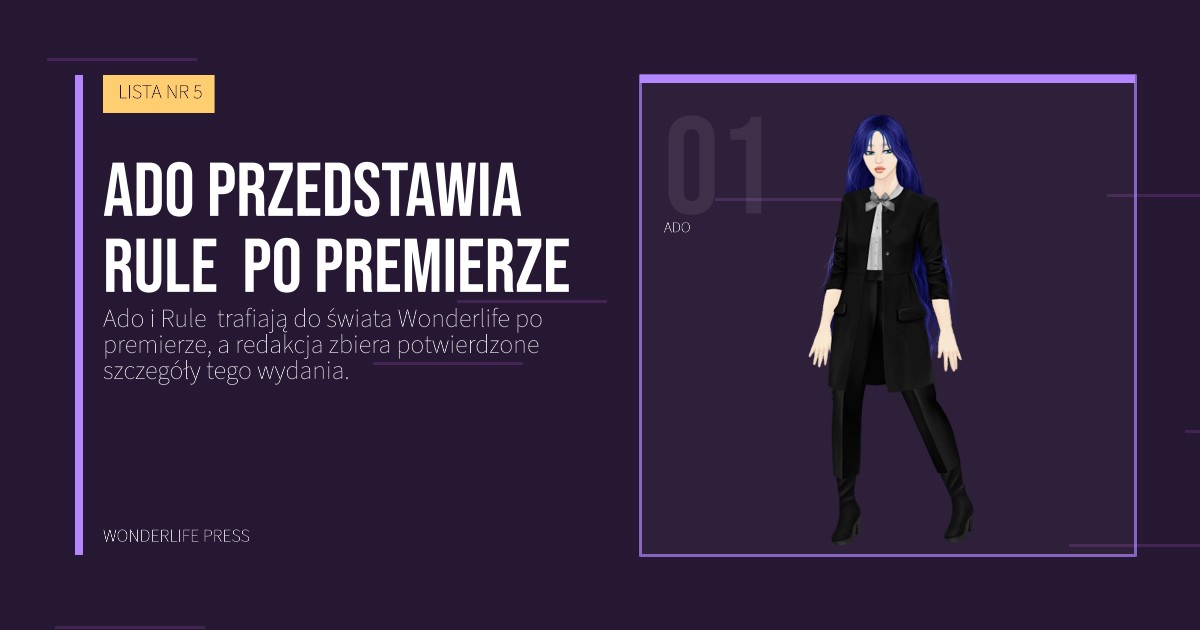 Wonderlife Press: Ado przedstawia Rule  po premierze. portret artystów. LISTA NR 5.