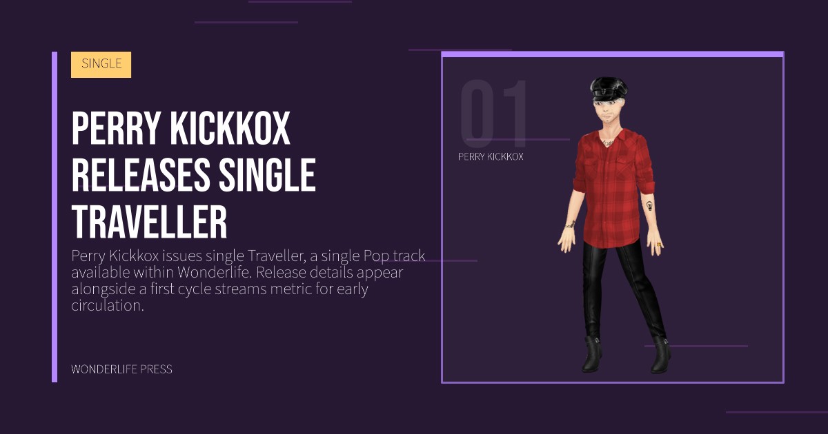 Wonderlife Press: Perry Kickkox releases single Traveller. artist portrait. SINGLE.