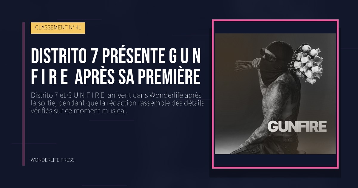Wonderlife Press: Distrito 7 présente G U N F I R E  après sa première. pochette de la sortie. CLASSEMENT N° 41.
