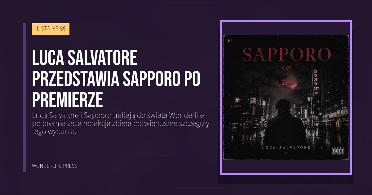 Wonderlife Press: Luca Salvatore przedstawia Sapporo po premierze. okładka wydawnictwa. LISTA NR 88.