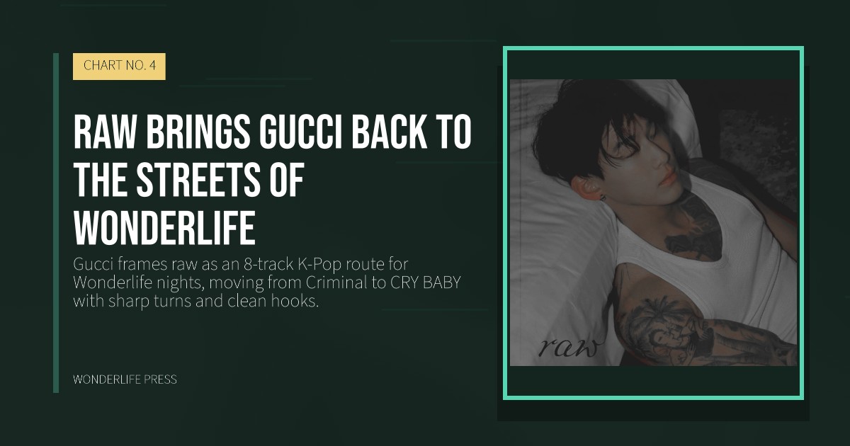Wonderlife Press: raw brings Gucci back to the streets of Wonderlife. release artwork. CHART NO. 4.