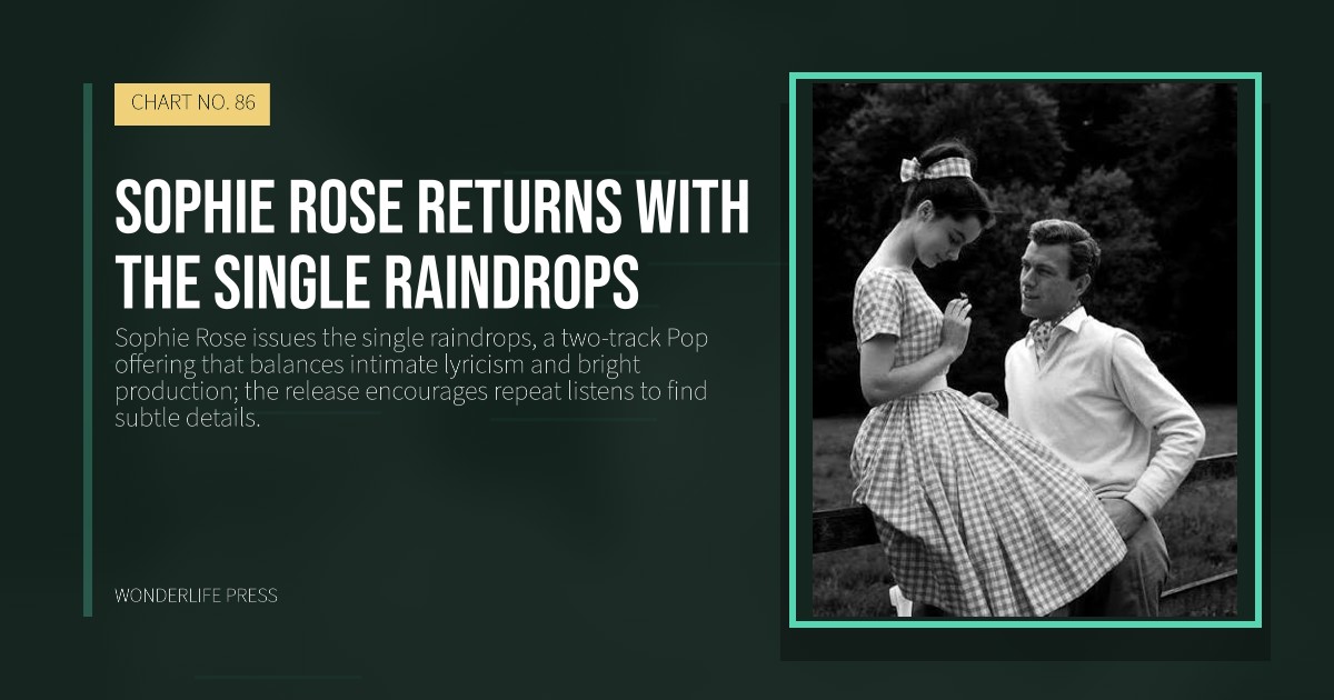 Wonderlife Press: Sophie Rose returns with the single raindrops. release artwork. CHART NO. 86.