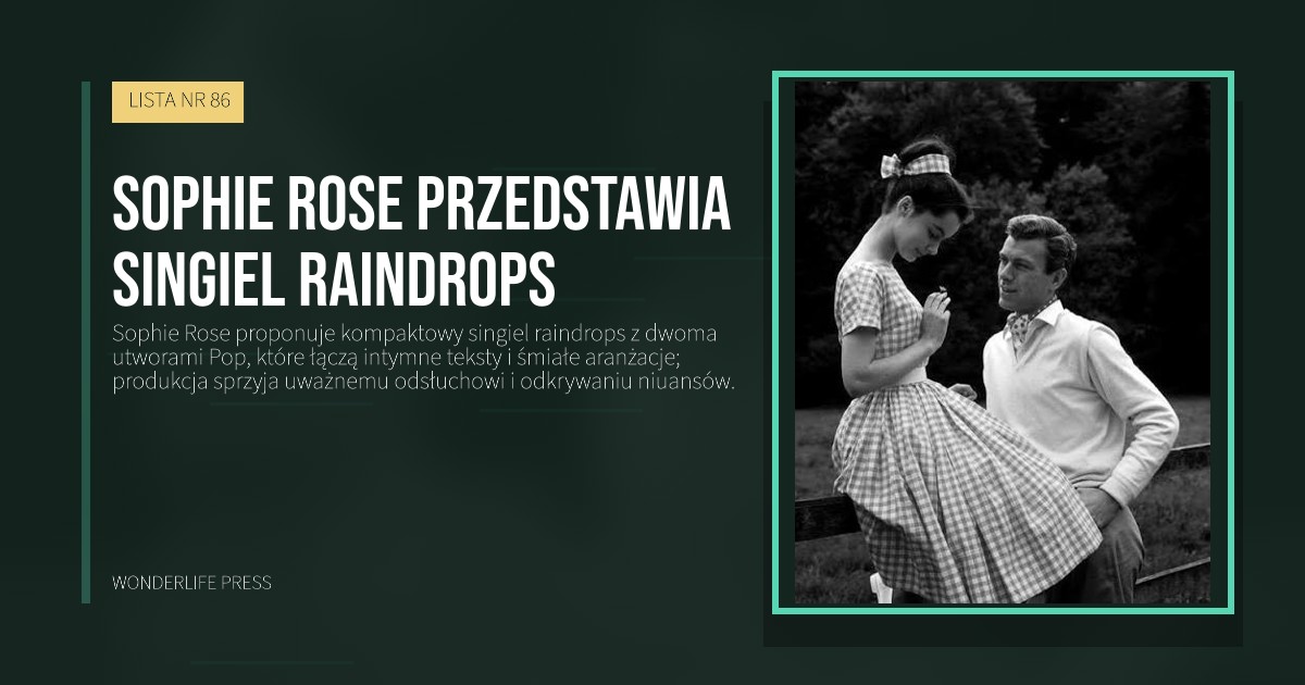 Wonderlife Press: Sophie Rose przedstawia singiel raindrops. okładka wydawnictwa. LISTA NR 86.