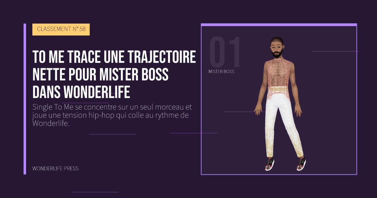 Wonderlife Press: To Me trace une trajectoire nette pour Mister Boss dans Wonderlife. portrait des artistes. CLASSEMENT N° 58.