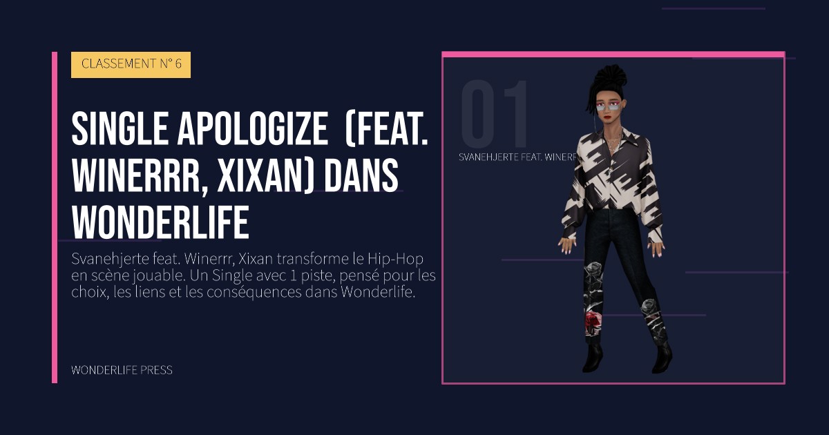Wonderlife Press: Single Apologize (feat. Winerrr, Xixan) dans Wonderlife. portrait des artistes. CLASSEMENT N° 6.