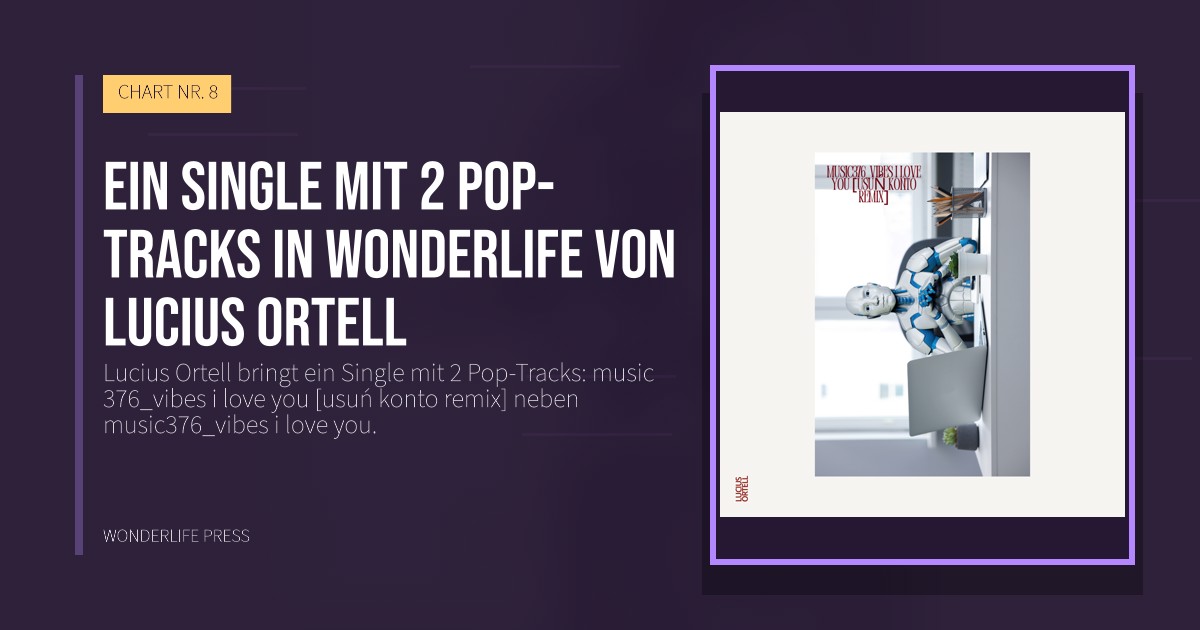 Wonderlife Press: Ein Single mit 2 Pop-Tracks in Wonderlife von Lucius Ortell. Veröffentlichungscover. CHART NR. 8.