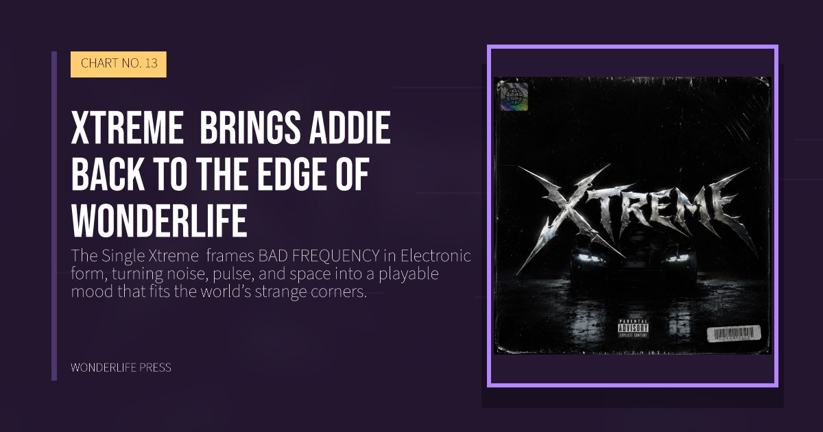 Wonderlife Press: Xtreme  brings Addie back to the edge of Wonderlife. release artwork. CHART NO. 13.