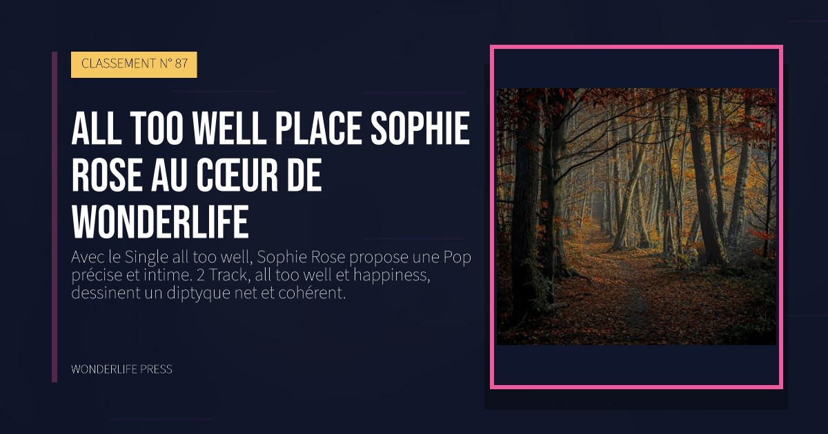 Wonderlife Press: All too well place Sophie Rose au cœur de Wonderlife. pochette de la sortie. CLASSEMENT N° 87.
