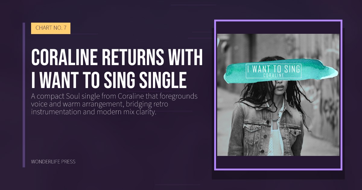 Wonderlife Press: Coraline returns with I Want to Sing single. release artwork. CHART NO. 7.