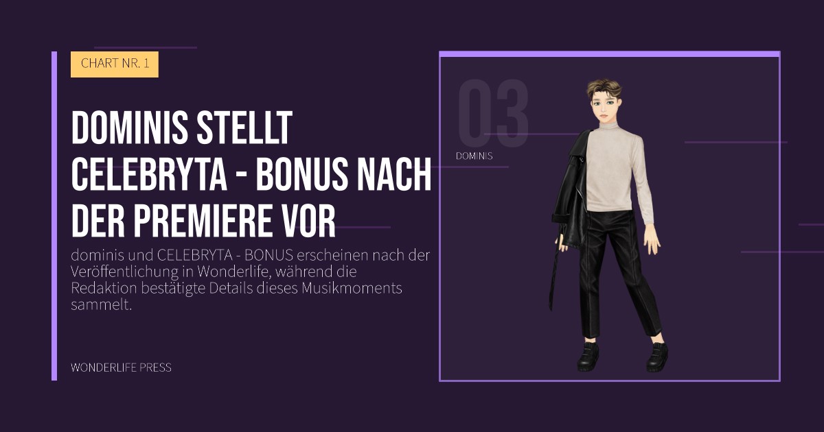 Wonderlife Press: dominis stellt CELEBRYTA - BONUS nach der Premiere vor. Künstlerporträt. CHART NR. 1.