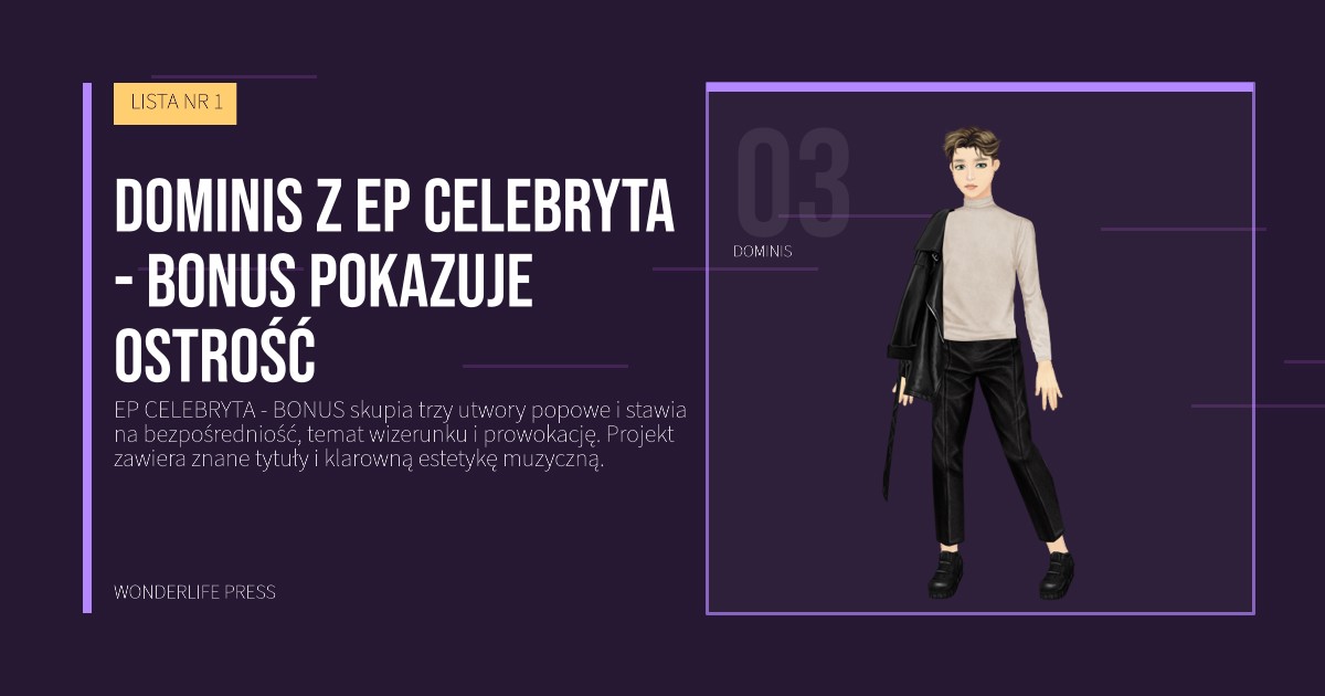 Wonderlife Press: dominis z EP CELEBRYTA - BONUS pokazuje ostrość. portret artystów. LISTA NR 1.