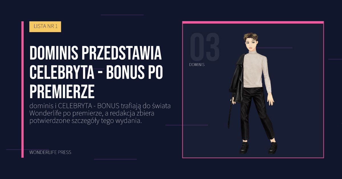 Wonderlife Press: dominis przedstawia CELEBRYTA - BONUS po premierze. portret artystów. LISTA NR 1.