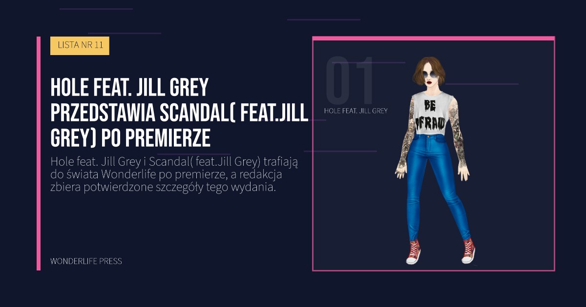 Wonderlife Press: Hole feat. Jill Grey przedstawia Scandal( feat.Jill Grey) po premierze. portret artystów. LISTA NR 11.