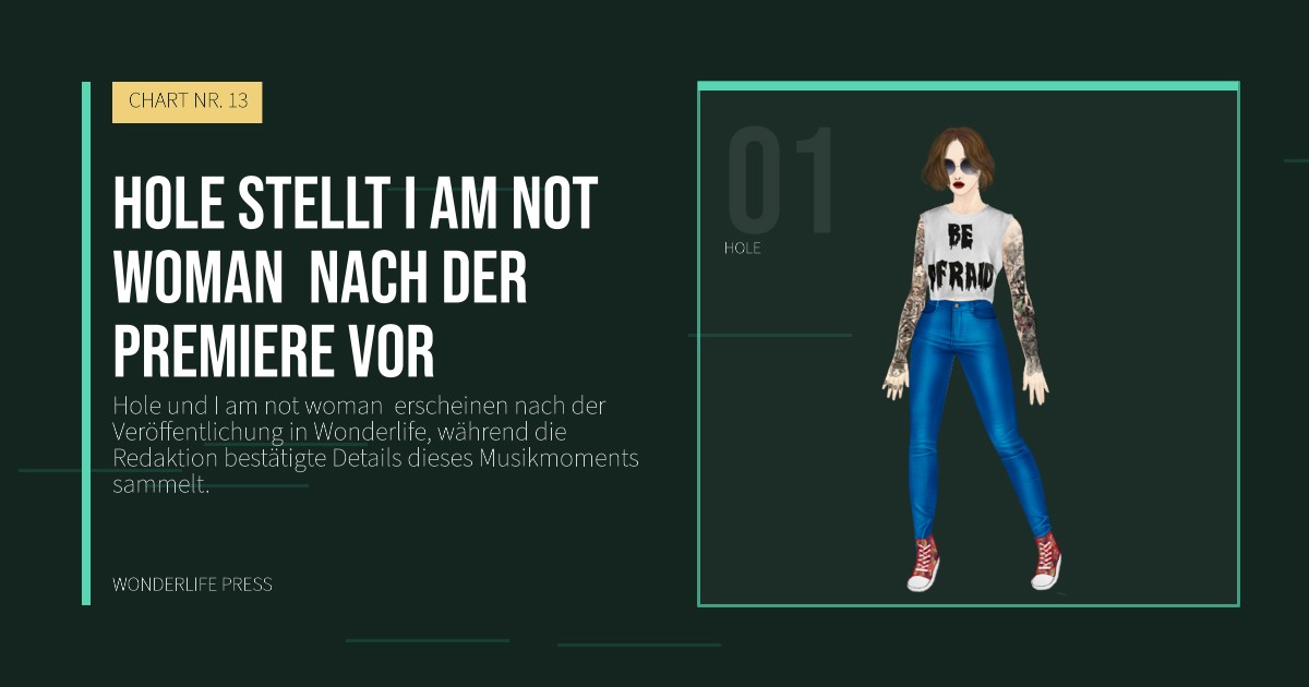 Wonderlife Press: Hole stellt I am not woman nach der Premiere vor. Künstlerporträt. CHART NR. 13.