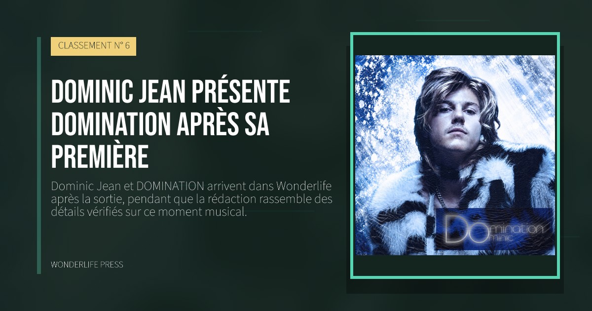 Wonderlife Press: Dominic Jean présente DOMINATION après sa première. pochette de la sortie. CLASSEMENT N° 6.