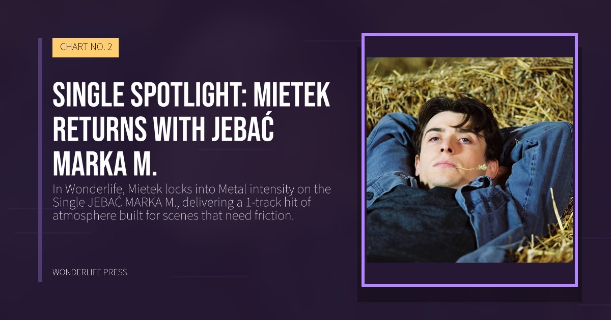 Wonderlife Press: Single spotlight: Mietek returns with JEBAĆ MARKA M.. release artwork. CHART NO. 2.