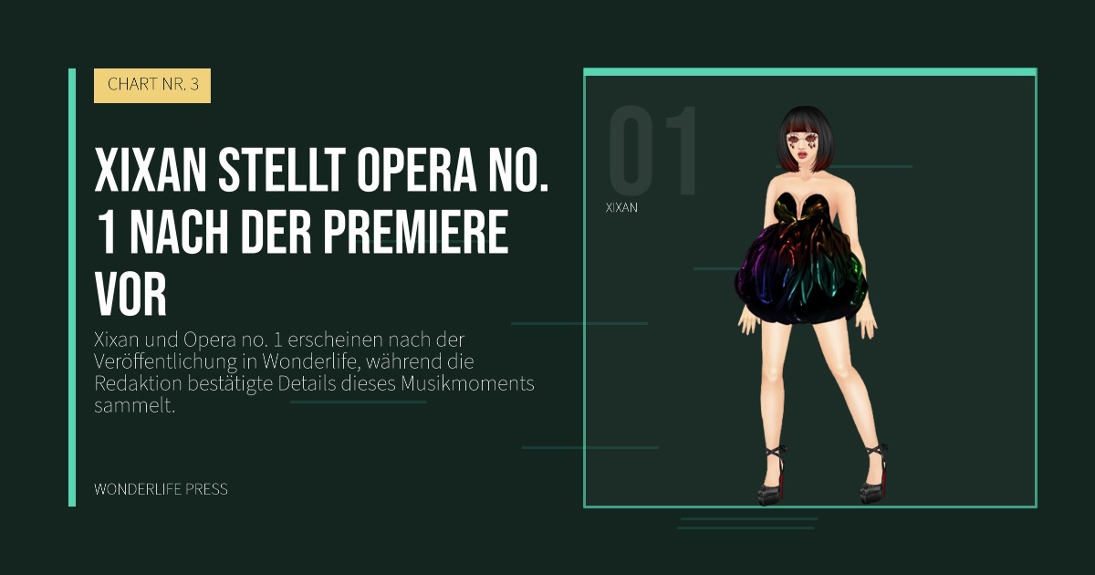 Wonderlife Press: Xixan stellt Opera no. 1 nach der Premiere vor. Künstlerporträt. CHART NR. 3.