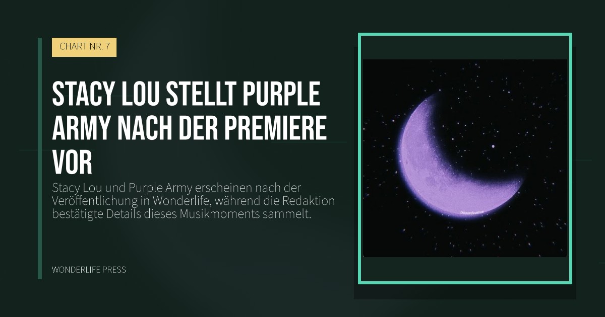 Wonderlife Press: Stacy Lou stellt Purple Army nach der Premiere vor. Veröffentlichungscover. CHART NR. 7.