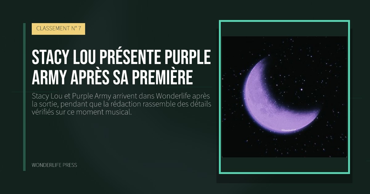 Wonderlife Press: Stacy Lou présente Purple Army après sa première. pochette de la sortie. CLASSEMENT N° 7.