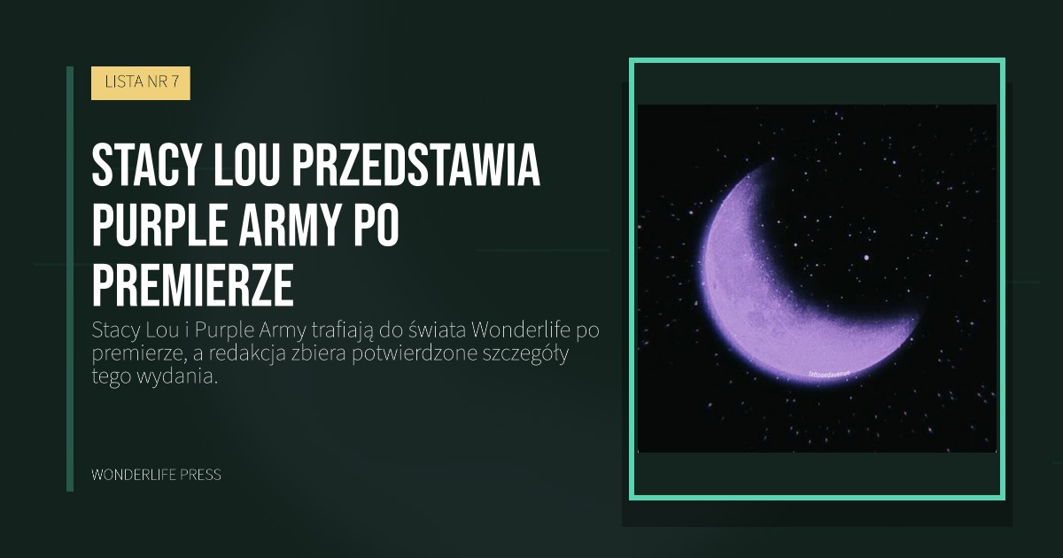 Wonderlife Press: Stacy Lou przedstawia Purple Army po premierze. okładka wydawnictwa. LISTA NR 7.