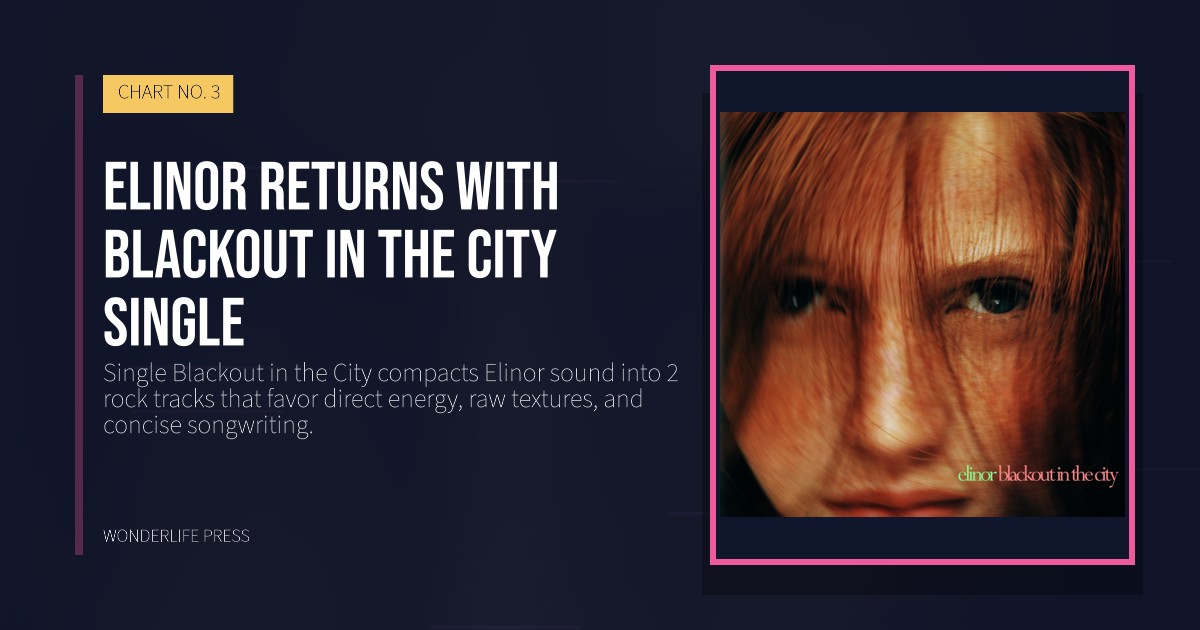 Wonderlife Press: Elinor returns with Blackout in the City single. release artwork. CHART NO. 3.