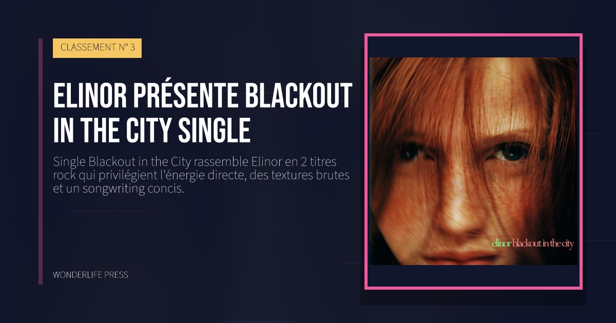 Wonderlife Press: Elinor présente Blackout in the City single. pochette de la sortie. CLASSEMENT N° 3.