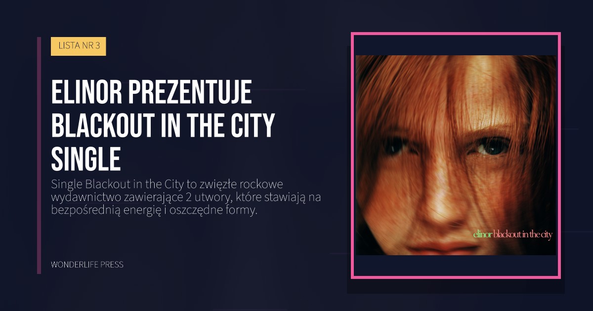 Wonderlife Press: Elinor prezentuje Blackout in the City single. okładka wydawnictwa. LISTA NR 3.