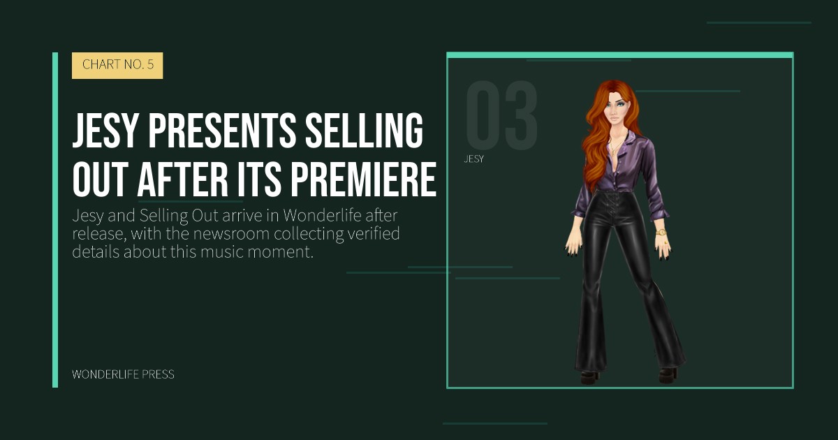 Wonderlife Press: Jesy presents Selling Out after its premiere. artist portrait. CHART NO. 5.