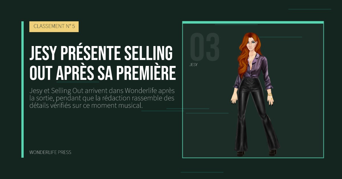 Wonderlife Press: Jesy présente Selling Out après sa première. portrait des artistes. CLASSEMENT N° 5.