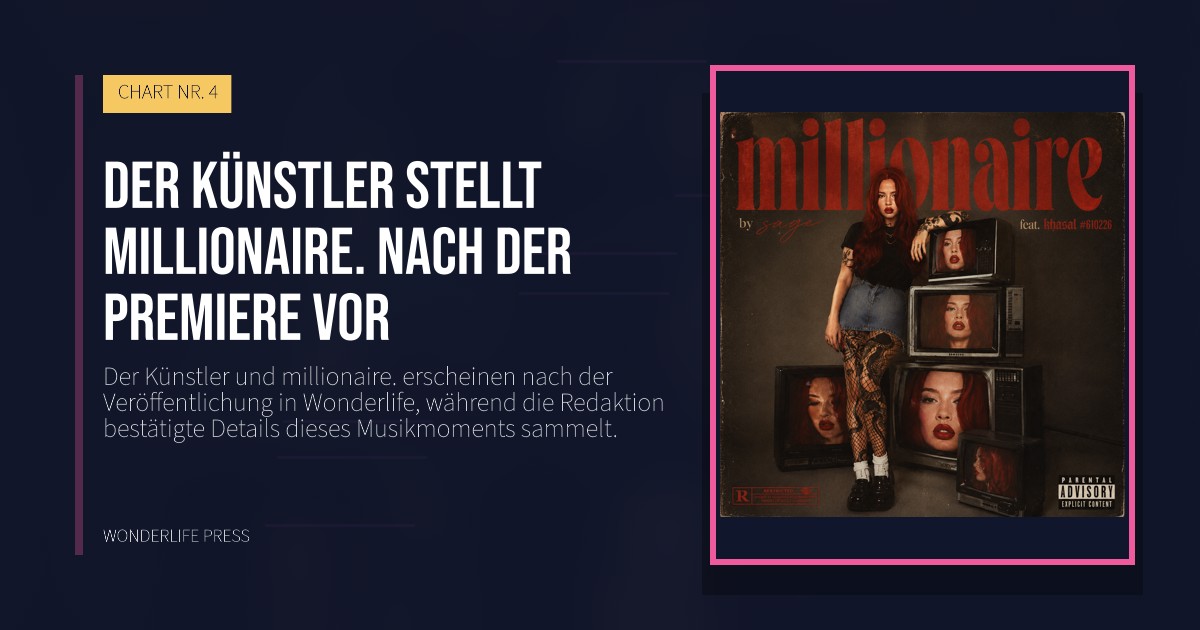 Wonderlife Press: Der Künstler stellt millionaire. nach der Premiere vor. Veröffentlichungscover. CHART NR. 4.
