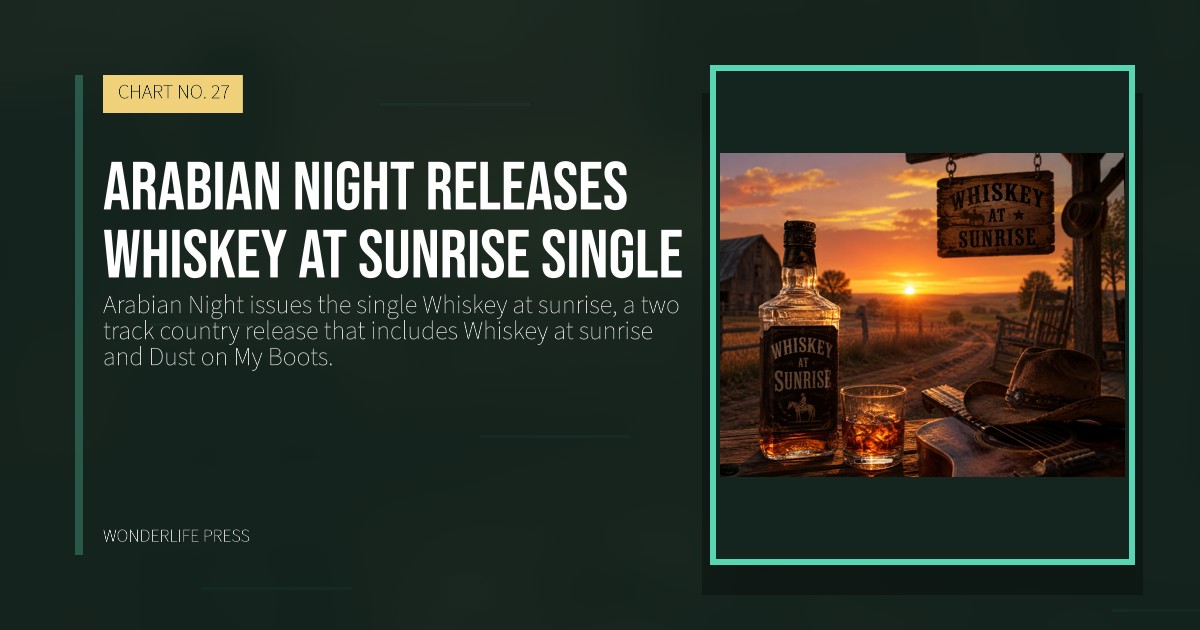 Wonderlife Press: Arabian Night releases Whiskey at sunrise single. release artwork. CHART NO. 27.