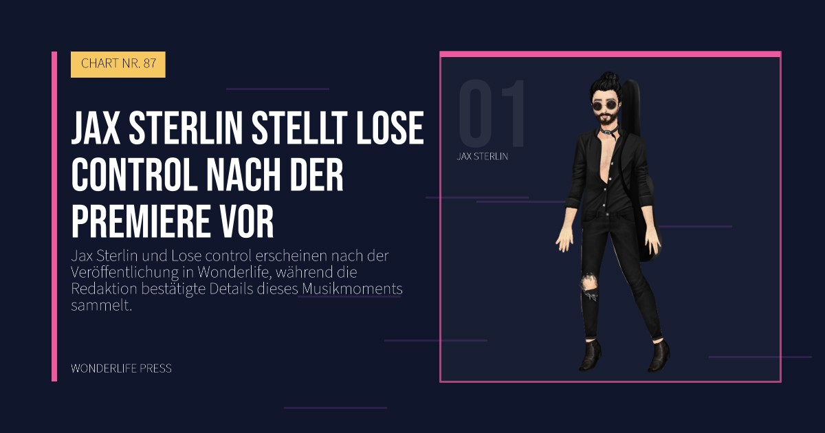 Wonderlife Press: Jax Sterlin stellt Lose control nach der Premiere vor. Künstlerporträt. CHART NR. 87.