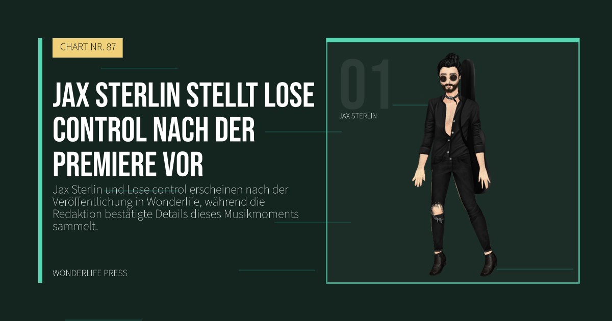 Wonderlife Press: Jax Sterlin stellt Lose control nach der Premiere vor. Künstlerporträt. CHART NR. 87.