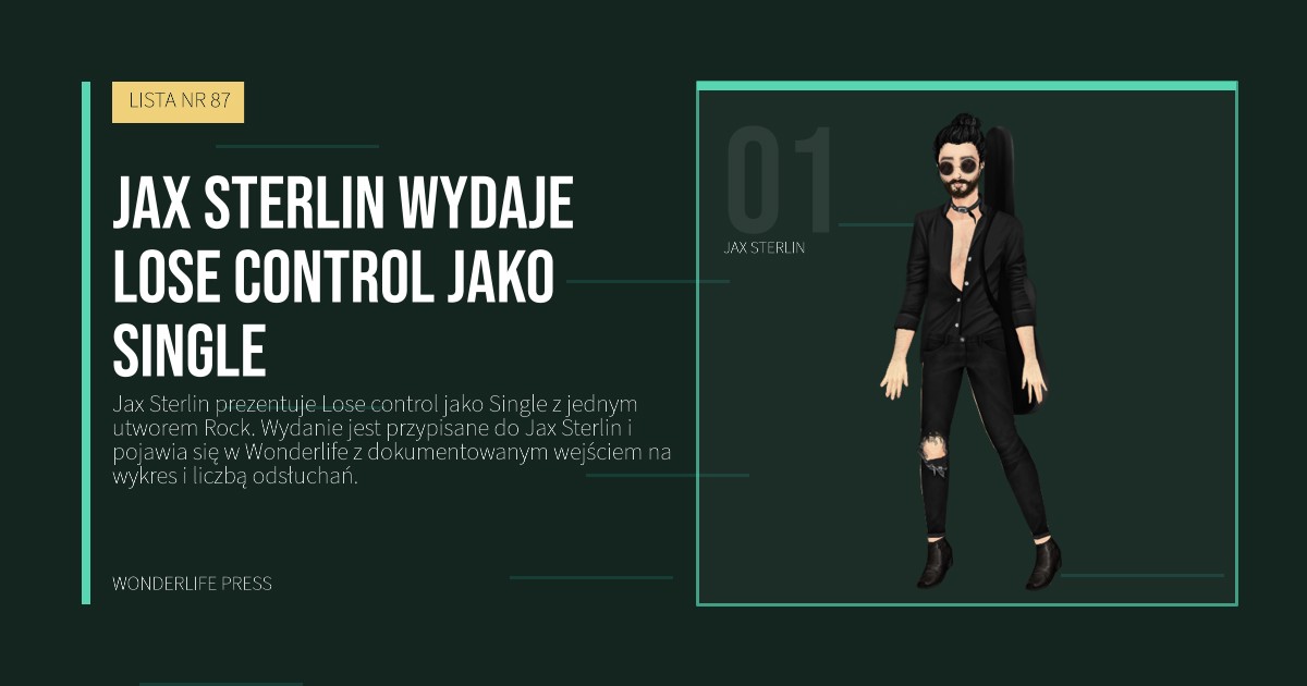 Wonderlife Press: Jax Sterlin wydaje Lose control jako Single. portret artystów. LISTA NR 87.