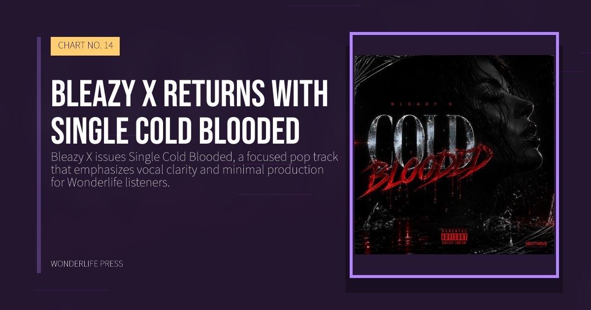 Wonderlife Press: Bleazy X returns with Single Cold Blooded. release artwork. CHART NO. 14.