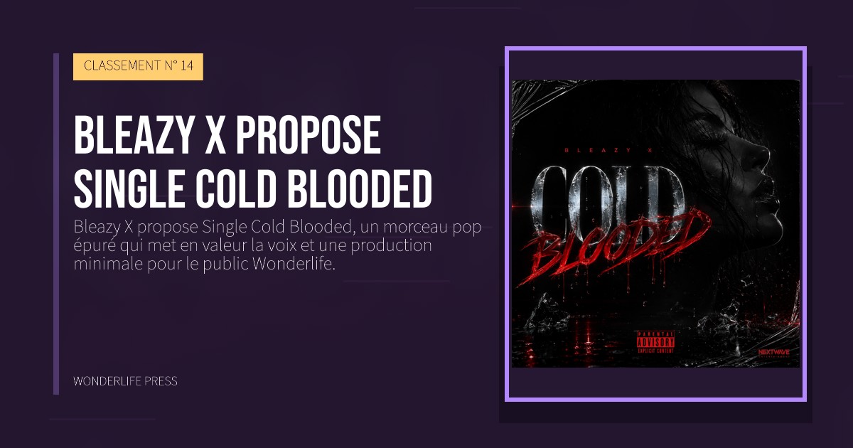 Wonderlife Press: Bleazy X propose Single Cold Blooded. pochette de la sortie. CLASSEMENT N° 14.
