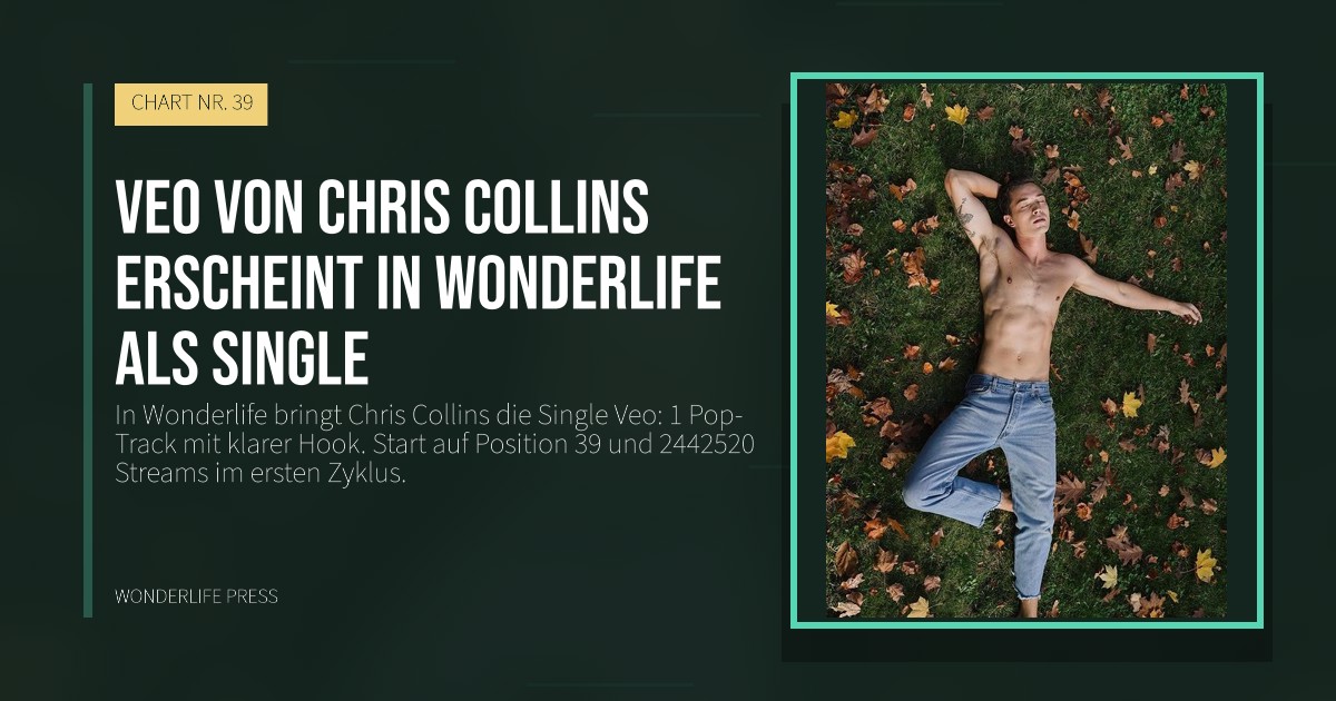Wonderlife Press: Veo von Chris Collins erscheint in Wonderlife als Single. Veröffentlichungscover. CHART NR. 39.