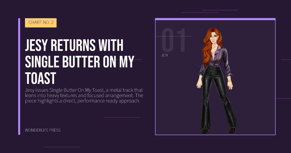 Wonderlife Press: Jesy returns with Single Butter On My Toast. artist portrait. CHART NO. 2.
